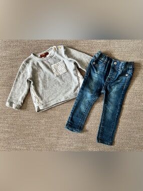7 For All Mankind Girls Gray Sweatshirt with Blue Denim Jeans